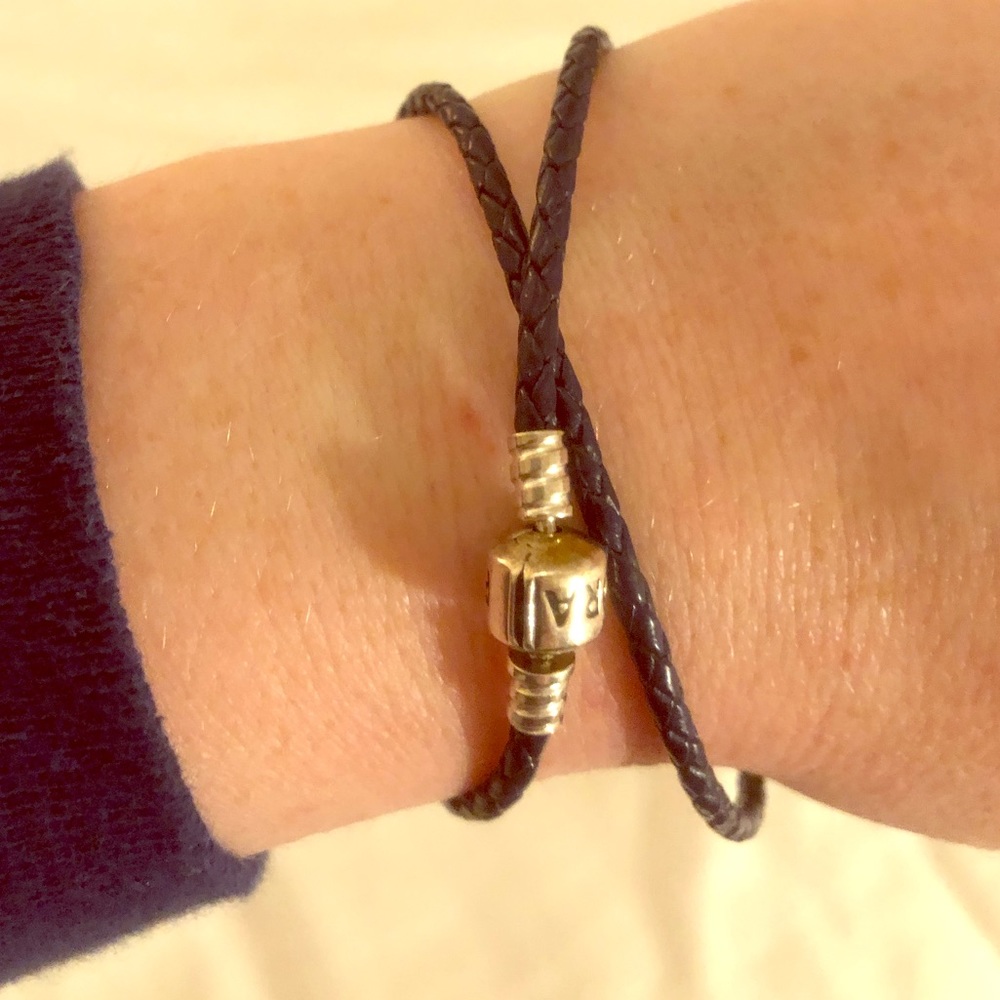 Navy blue Pandora leather cord wrap bracelet.